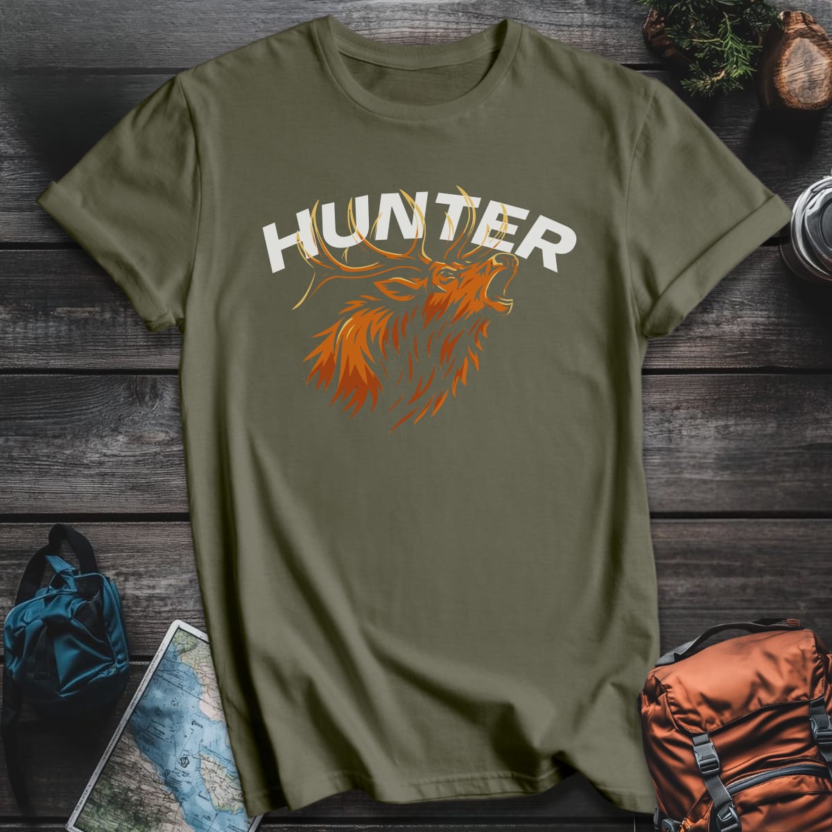Hunt Elk T-Shirt - Military Green variant