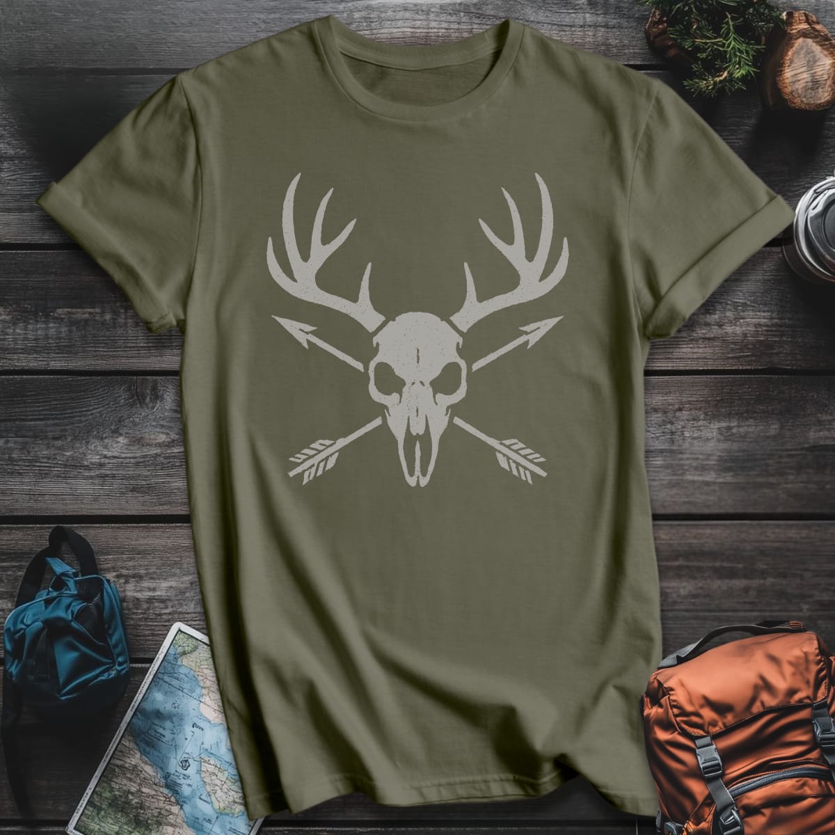 Skull & Antlers T-Shirt - Military Green variant