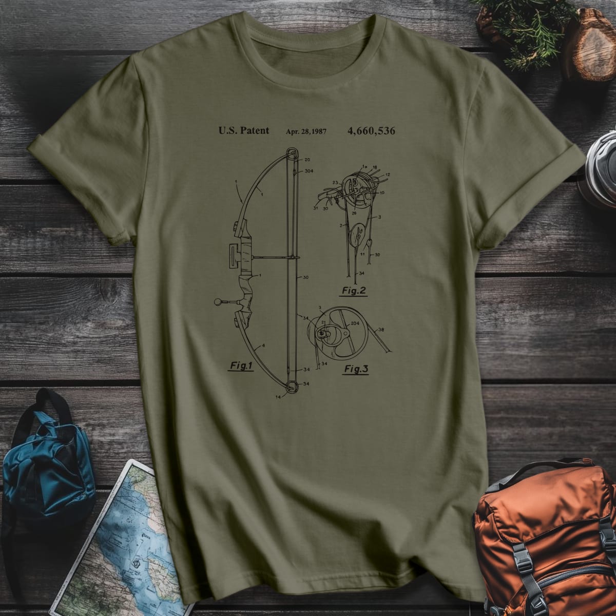 Compound Bow Patent T-Shirt - Military Green variant