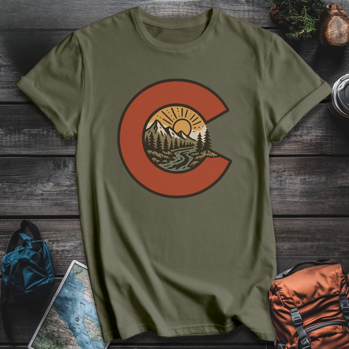 Colorado Sunrise T-Shirt - Military Green variant