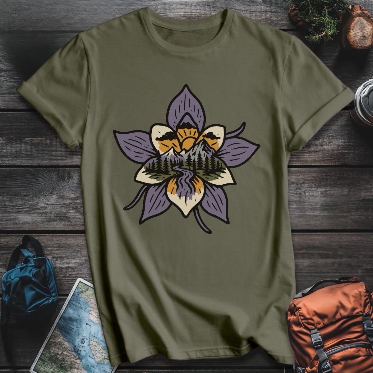 Columbine Mountain T-Shirt - Military Green variant