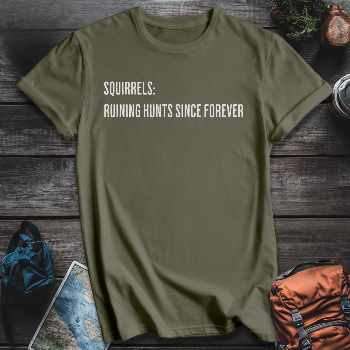 Squirrel Sabotage T-Shirt - Military Green variant
