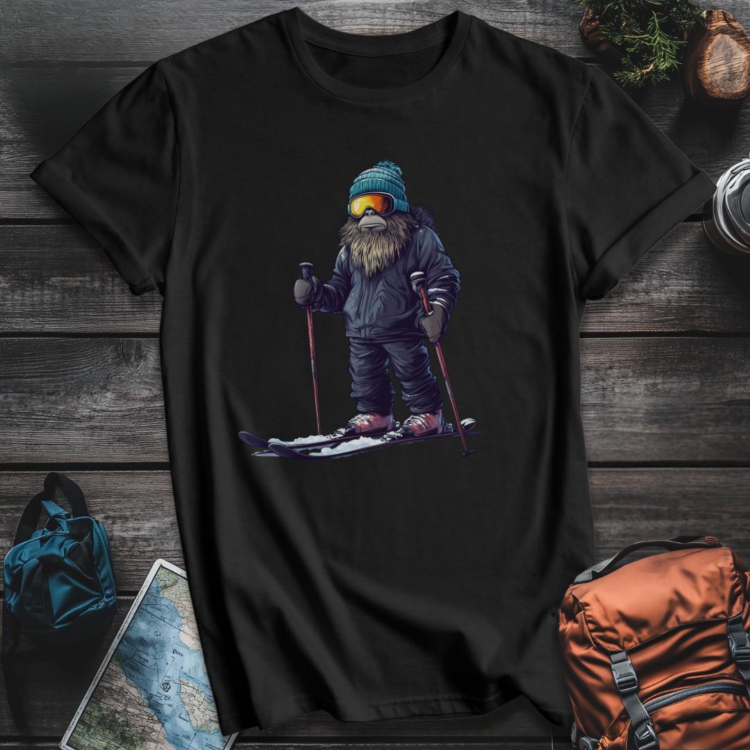 Printify T-Shirt Black / S Bigfoot Skier T-Shirt
