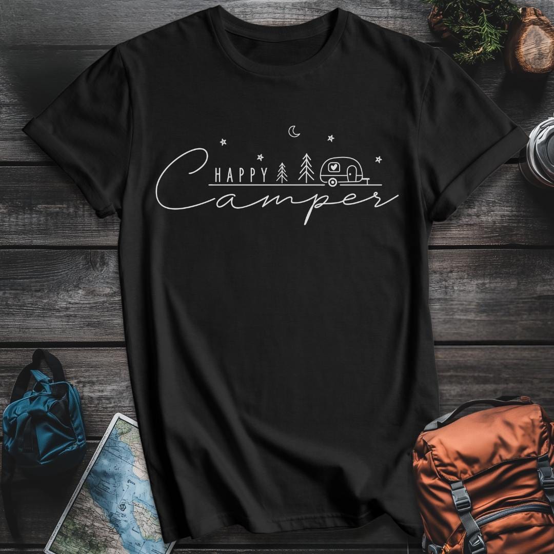 Printify T-Shirt Black / S Happy Camper Vintage T-Shirt