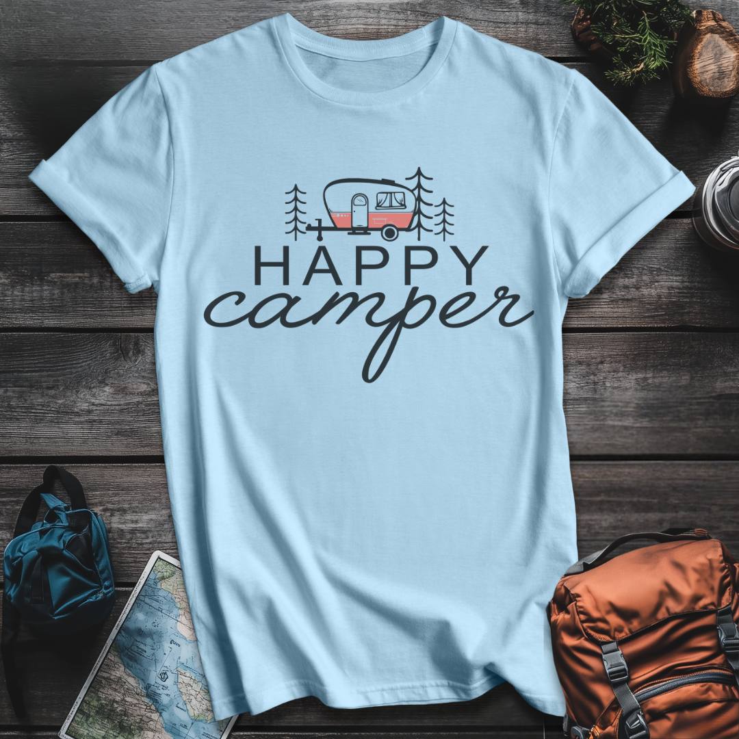 Printify T-Shirt Light Blue / S Happy Camper T-Shirt