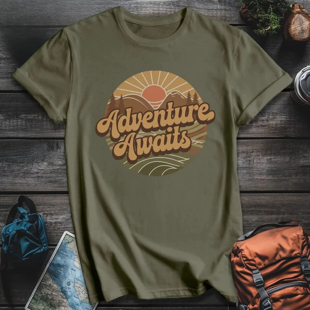 Printify T-Shirt Military Green / S Adventure Awaits T-Shirt