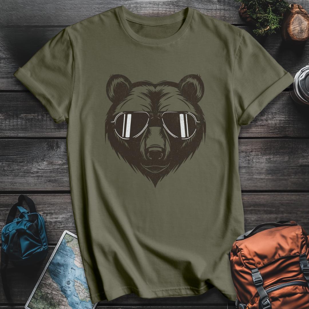Printify T-Shirt Military Green / S Bear Cool Vintage T-Shirt