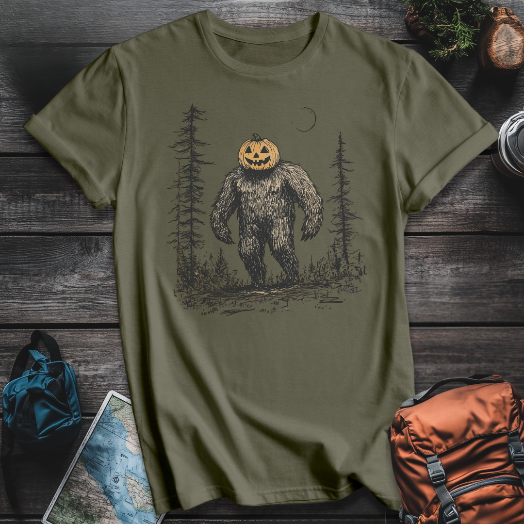Printify T-Shirt Military Green / S Bigfoot Pumpkin Head T-Shirt