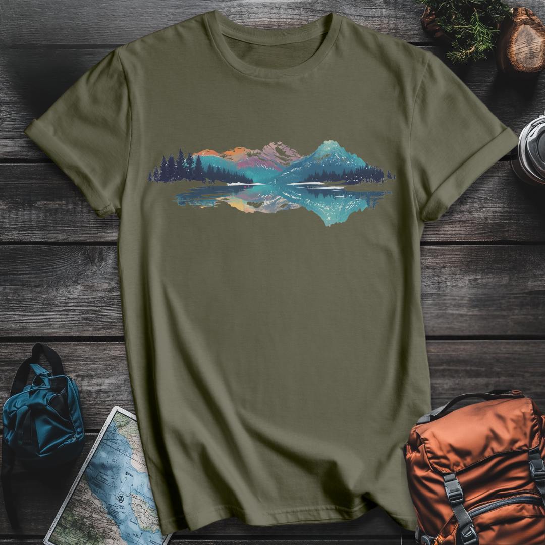 Printify T-Shirt Military Green / S Colored Mountainscape T-Shirt