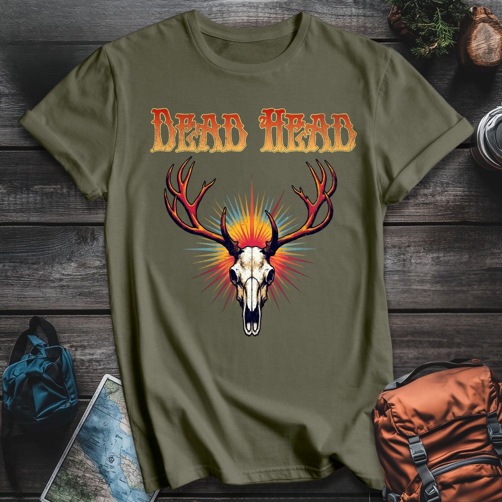 Printify T-Shirt Military Green / S Dead Head Elk T-Shirt