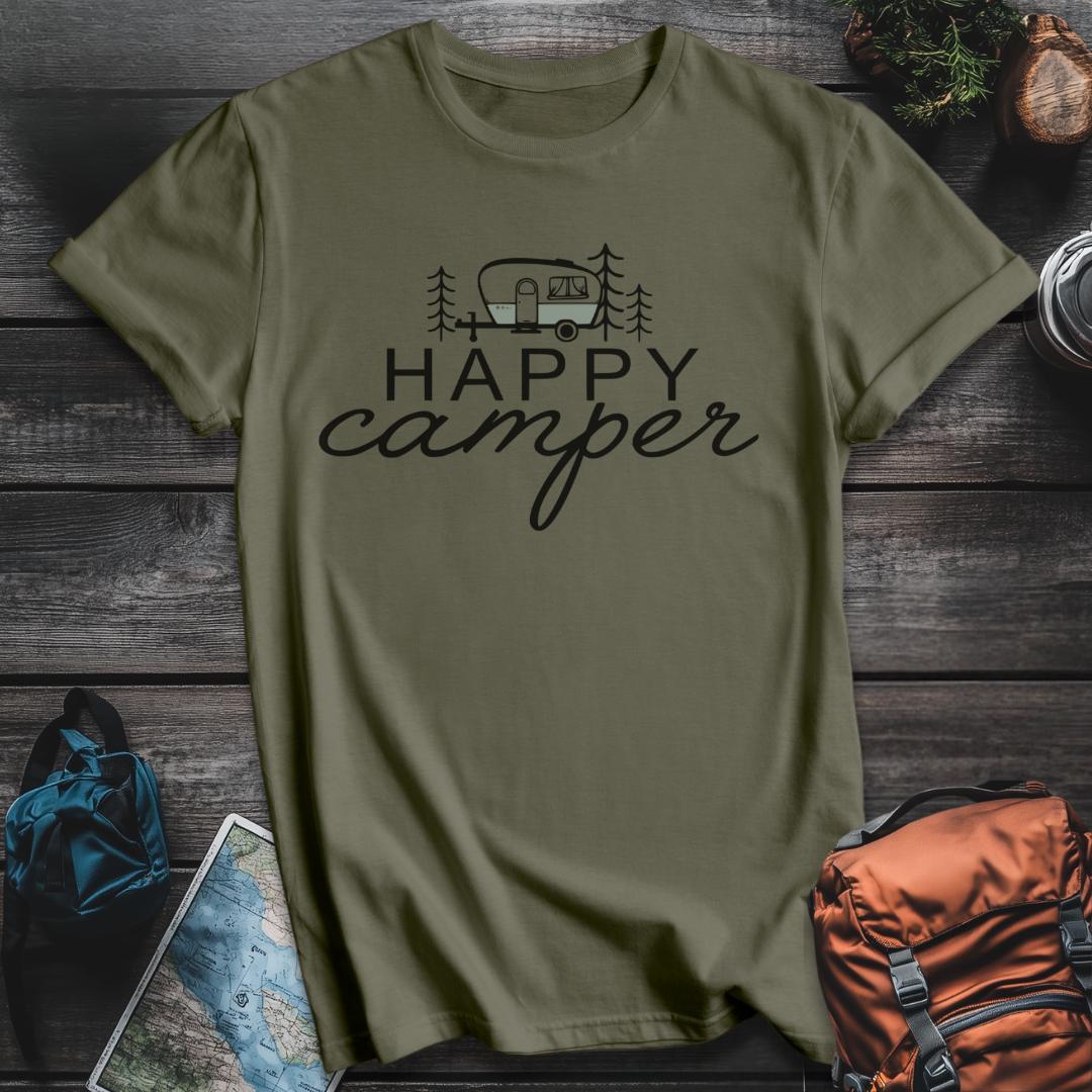 Printify T-Shirt Military Green / S Happy Camper Green T-Shirt