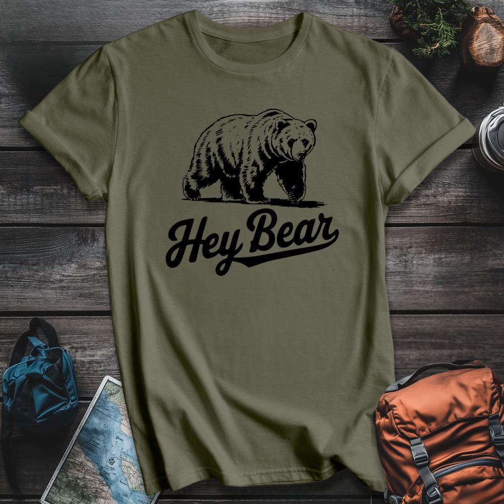 Printify T-Shirt Military Green / S Hey Bear T-Shirt