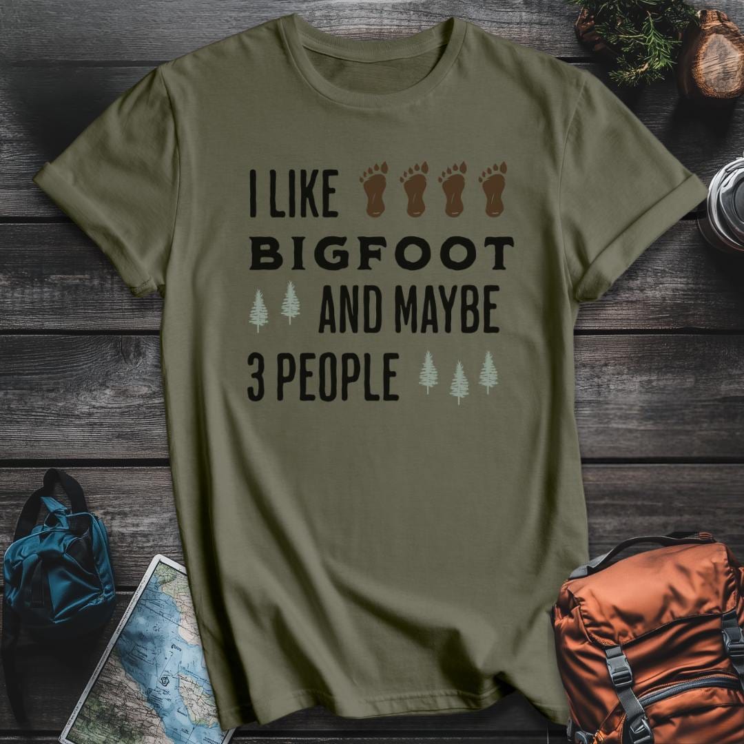 Printify T-Shirt Military Green / S I Like Bigfoot and 3 People T-Shirt