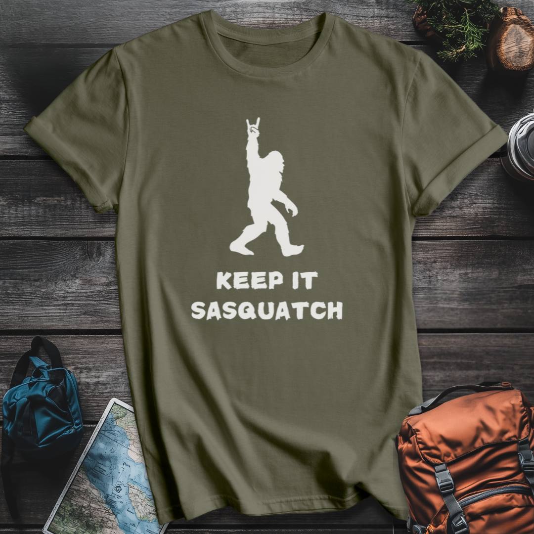 Printify T-Shirt Military Green / S Keep It Sasquatch T-Shirt