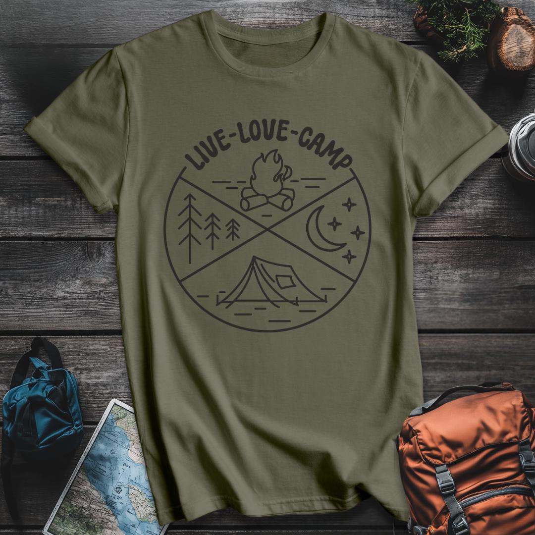 Printify T-Shirt Military Green / S Live,Love,Camp T-Shirt
