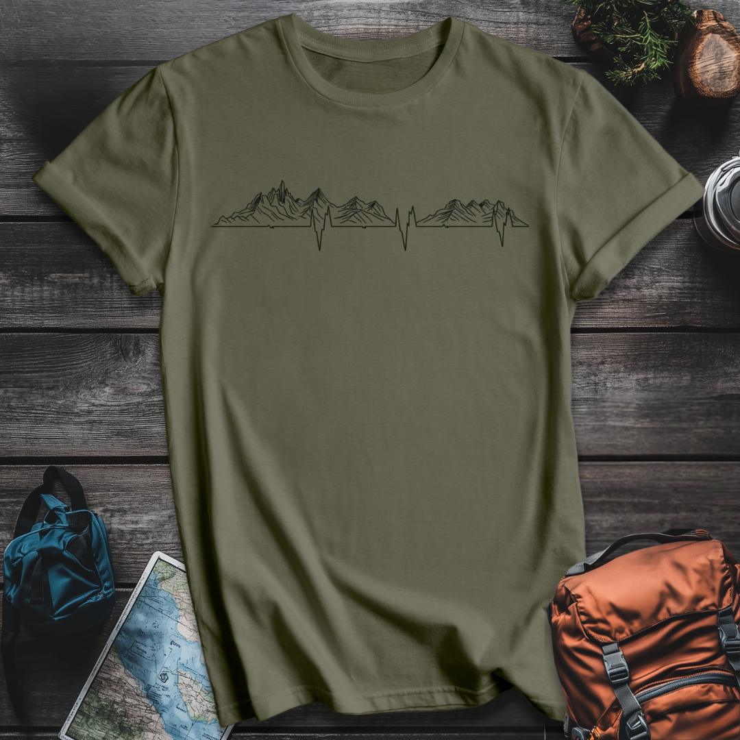 Printify T-Shirt Military Green / S Mountain Love EKG T-Shirt
