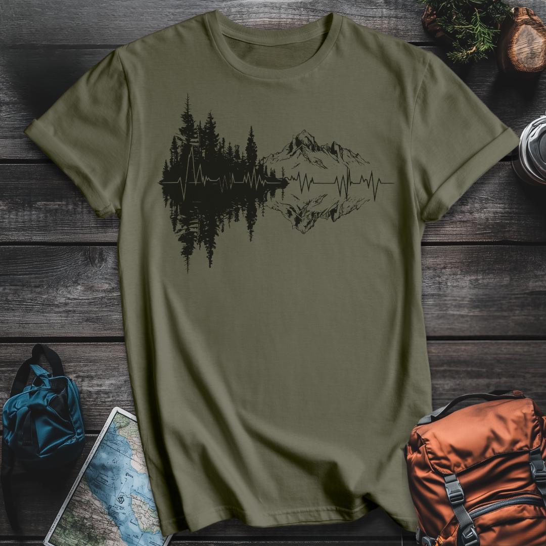 Printify T-Shirt Military Green / S Mountain Reflection EKG T-Shirt