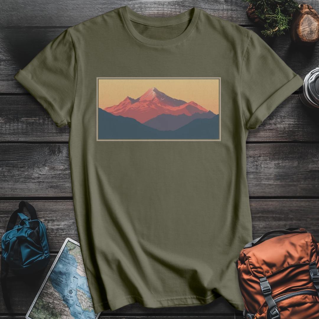 Printify T-Shirt Military Green / S Mountain Sun T-Shirt