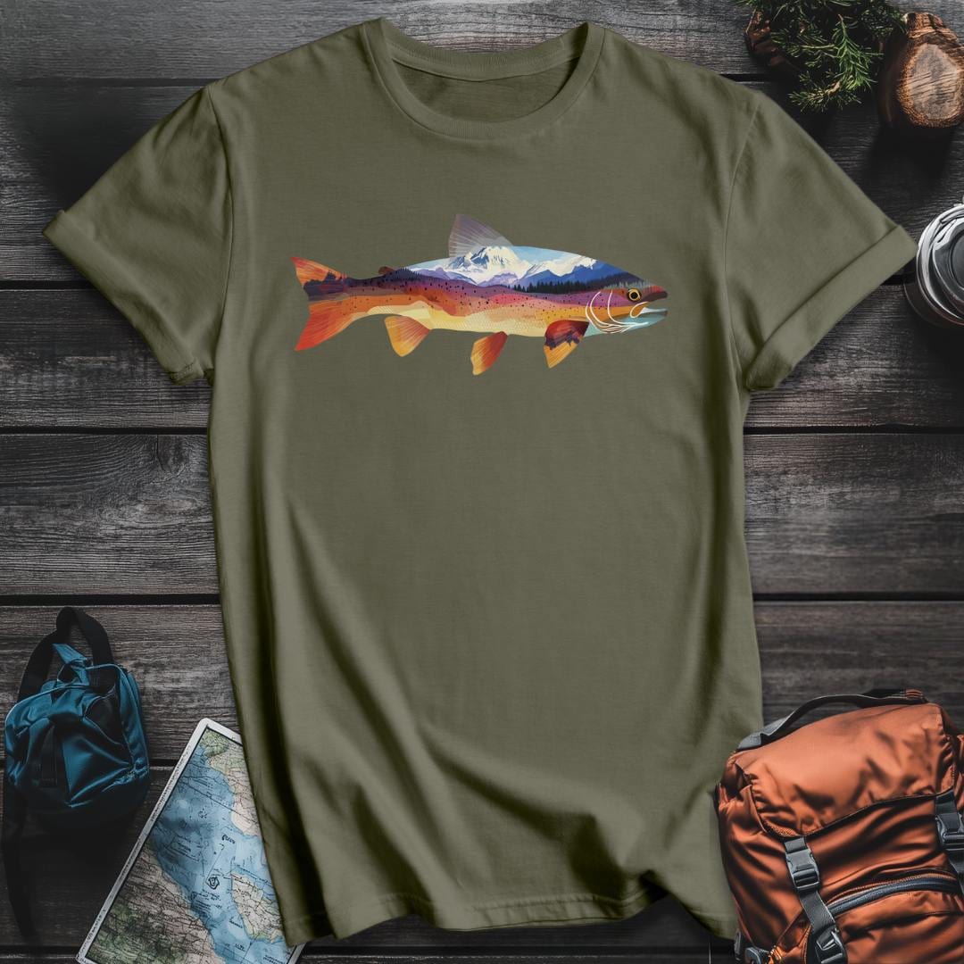 Printify T-Shirt Military Green / S Mountain Trout T-Shirt