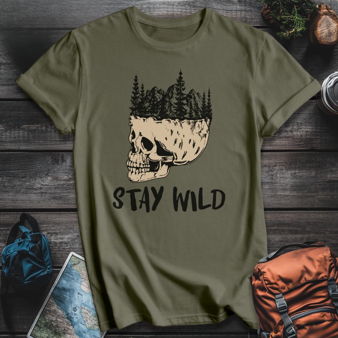 Printify T-Shirt Military Green / S Stay Wild Skull T-Shirt