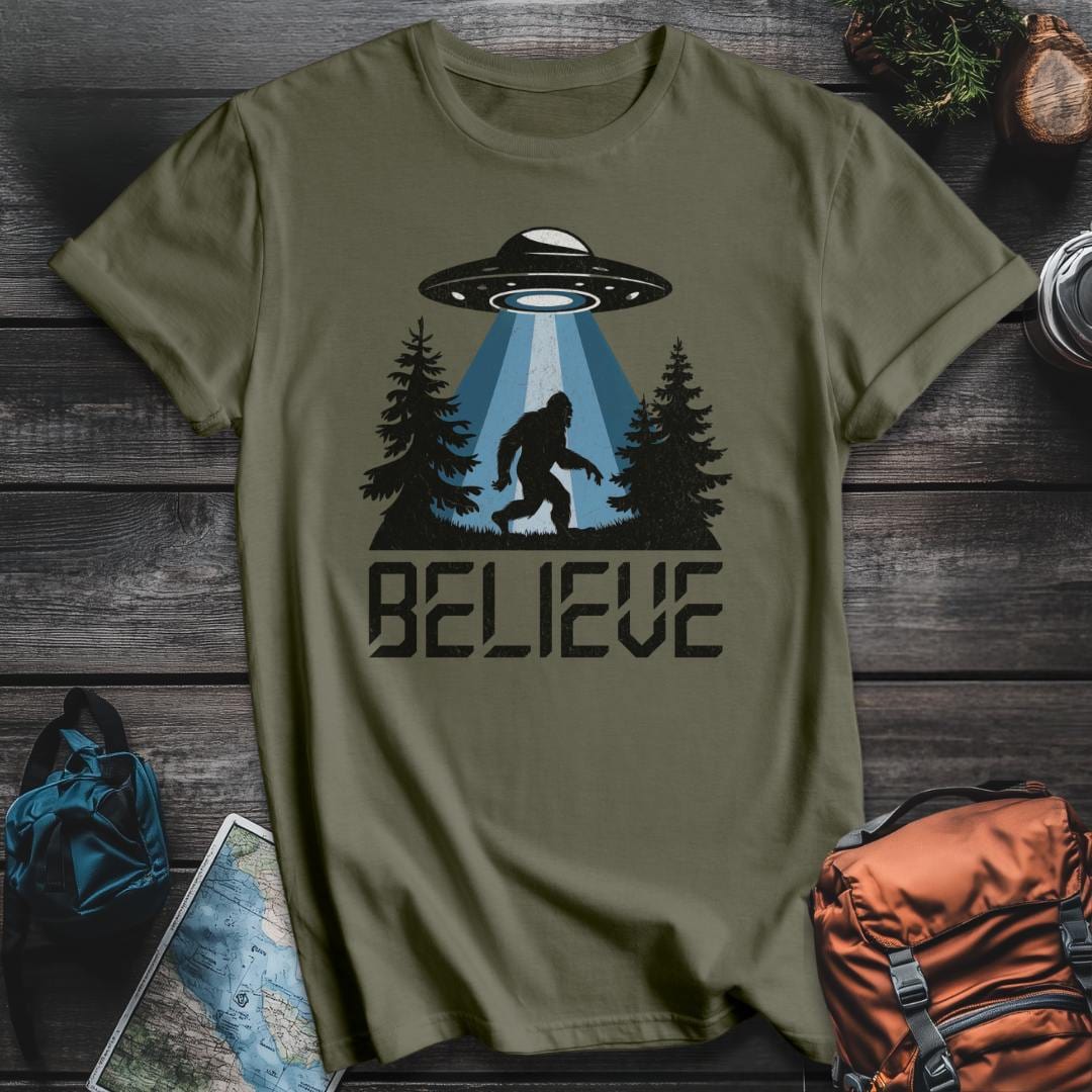 Printify T-Shirt Military Green / S Yeti Abduction Believe T-Shirt