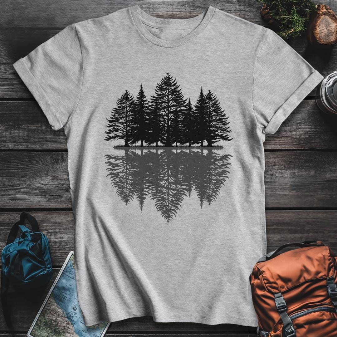 Pine Trees Reflection T-Shirt | Hiking, Camping, and Outdoor