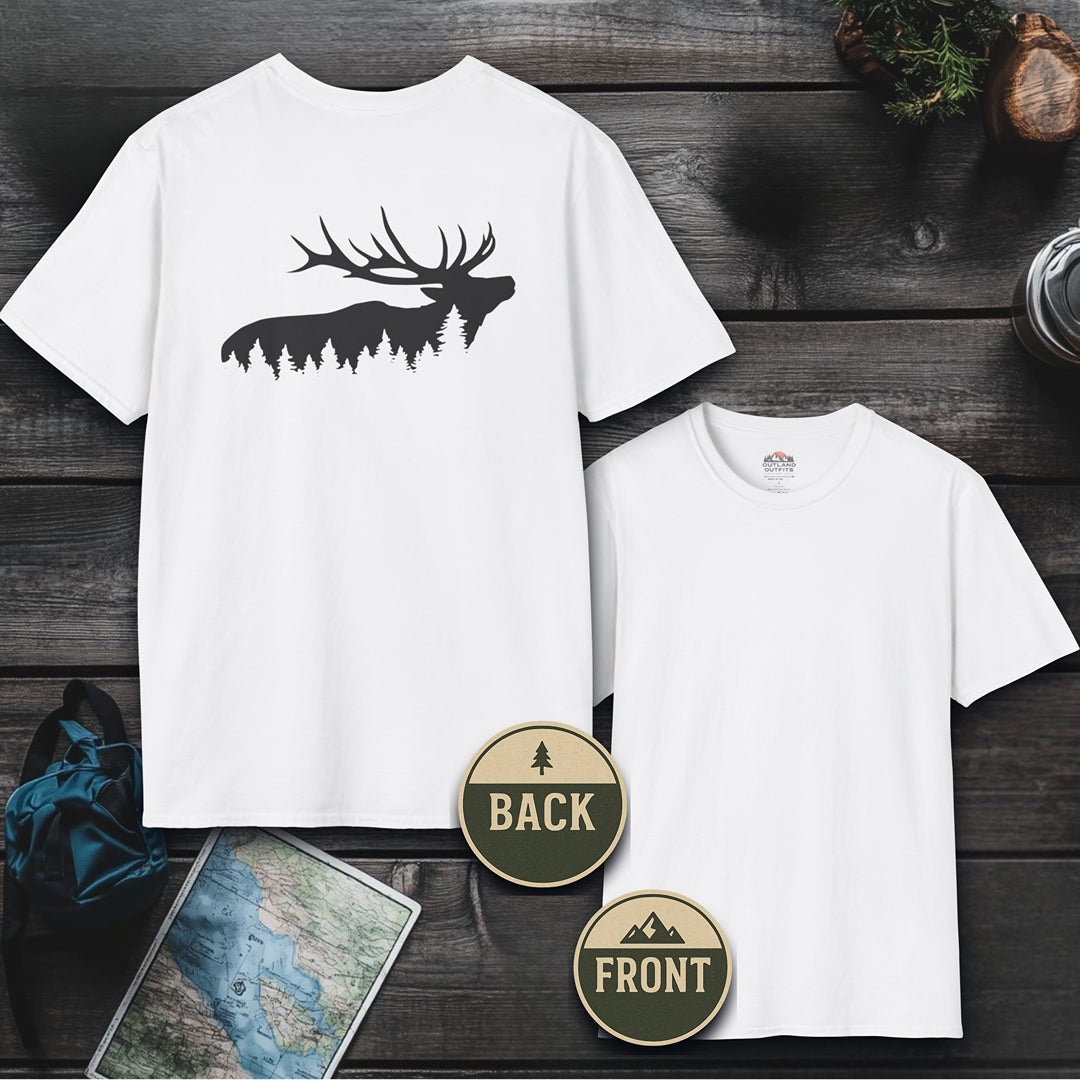 Printify T-Shirt White / S Elk Wilderness T-Shirt - Backprint