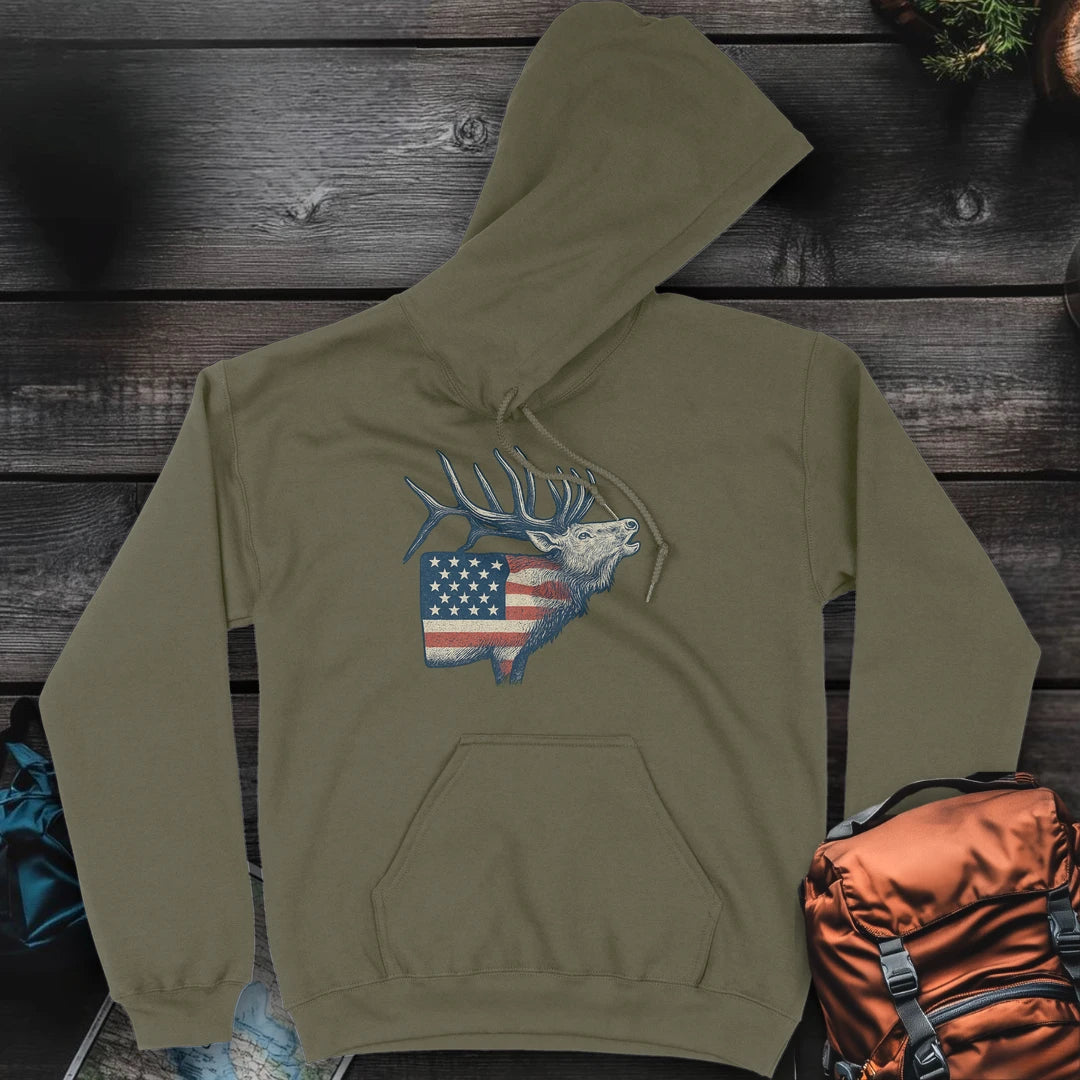 American Flag Elk - Military Green