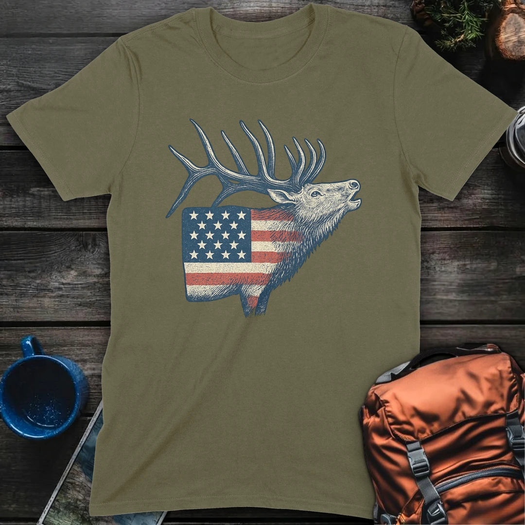 American Flag Elk - Military Green