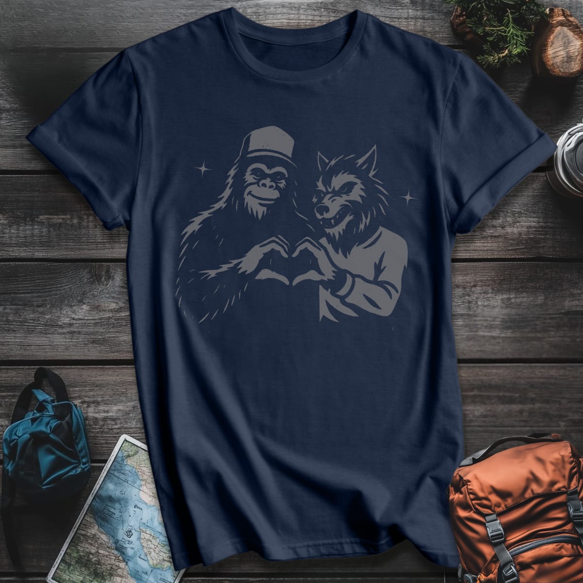 Bigfoot and Werewolf T-Shirt - Navy variant