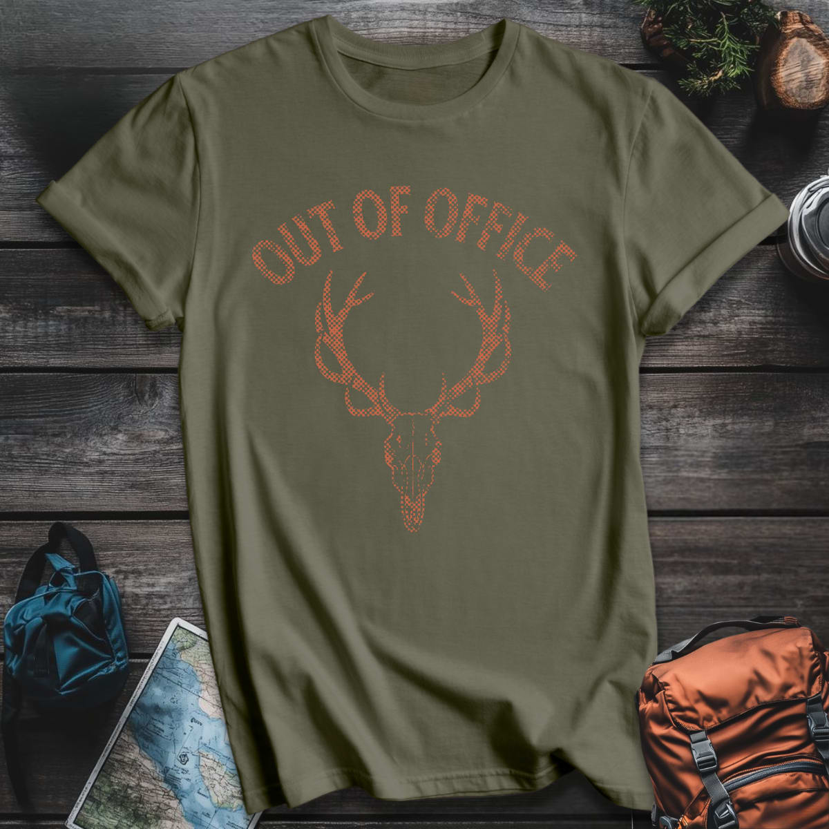 Out of Office Hunting T-Shirt - Military Green variant
