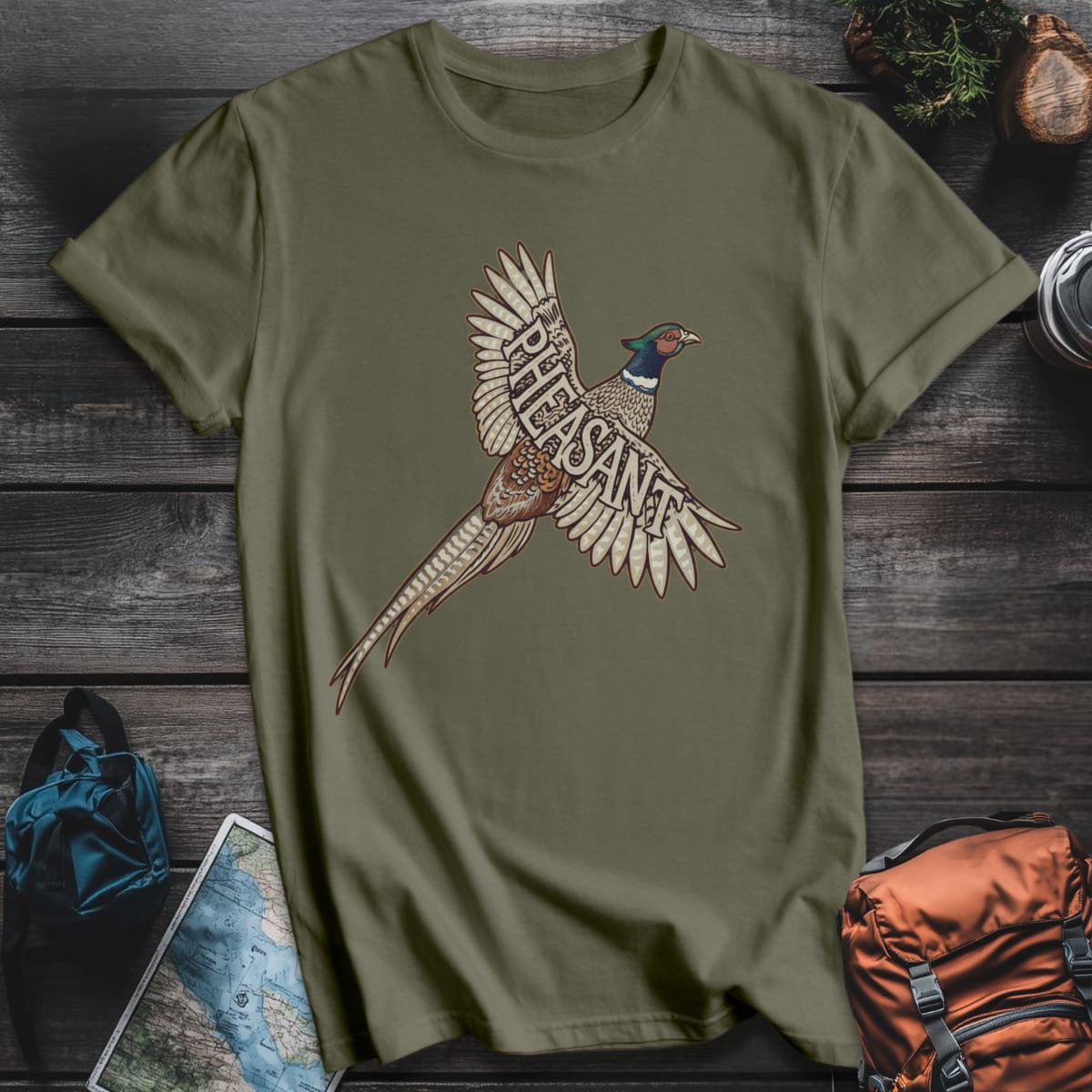 Flying Pheasant T-Shirt - Military Green variant