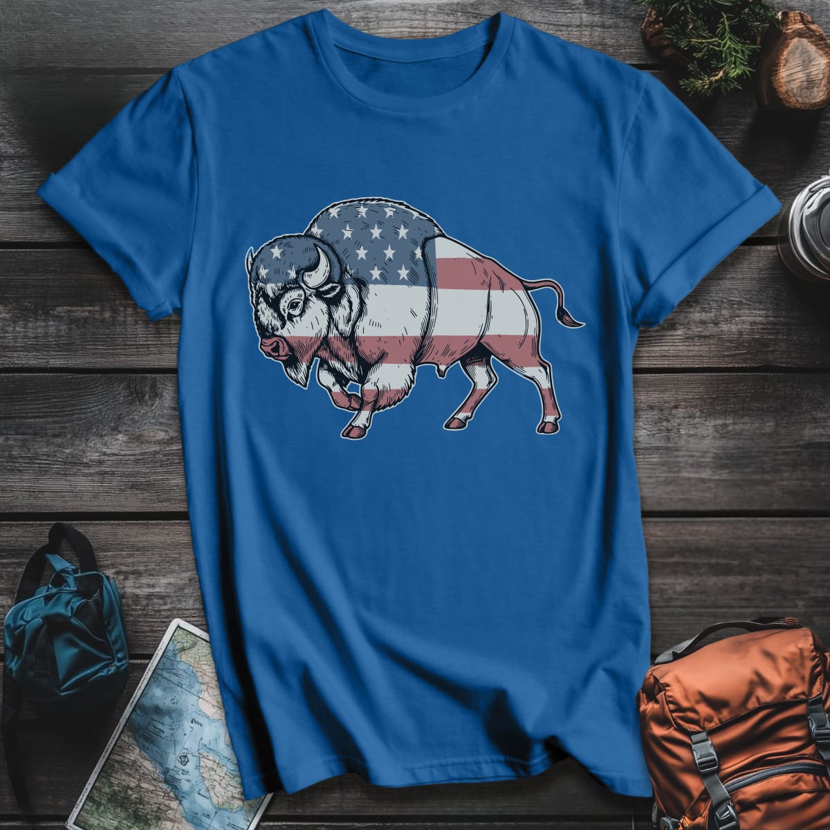 Patriotic Bison T-Shirt - Royal variant