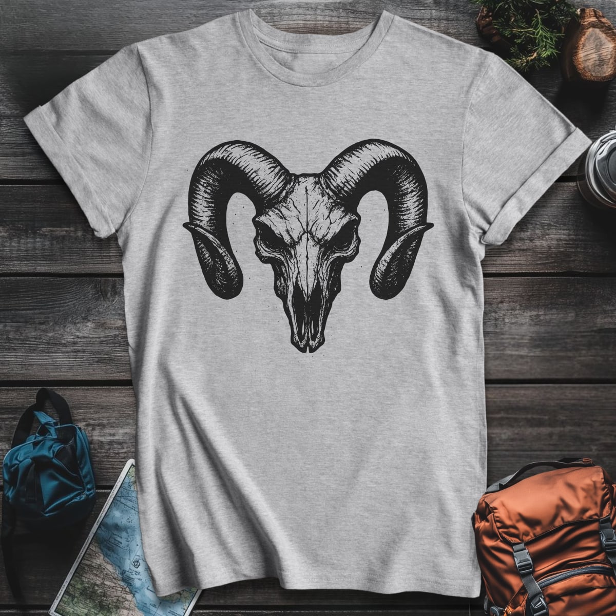 Bighorn Skull T-Shirt - Sport Grey variant
