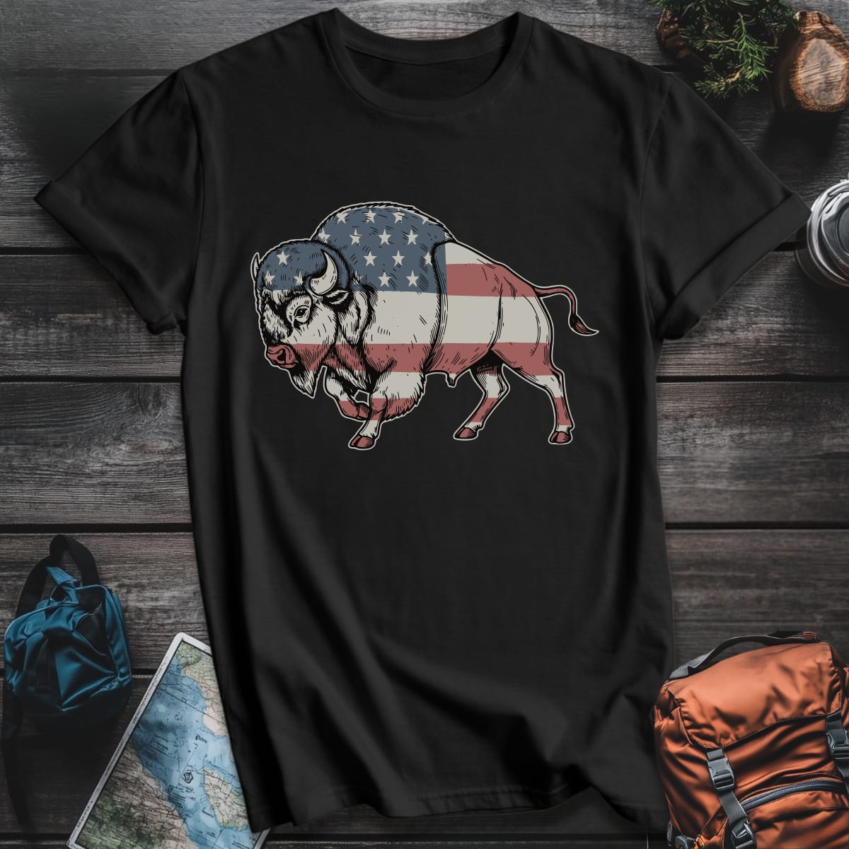 Patriotic Bison T-Shirt - Black variant
