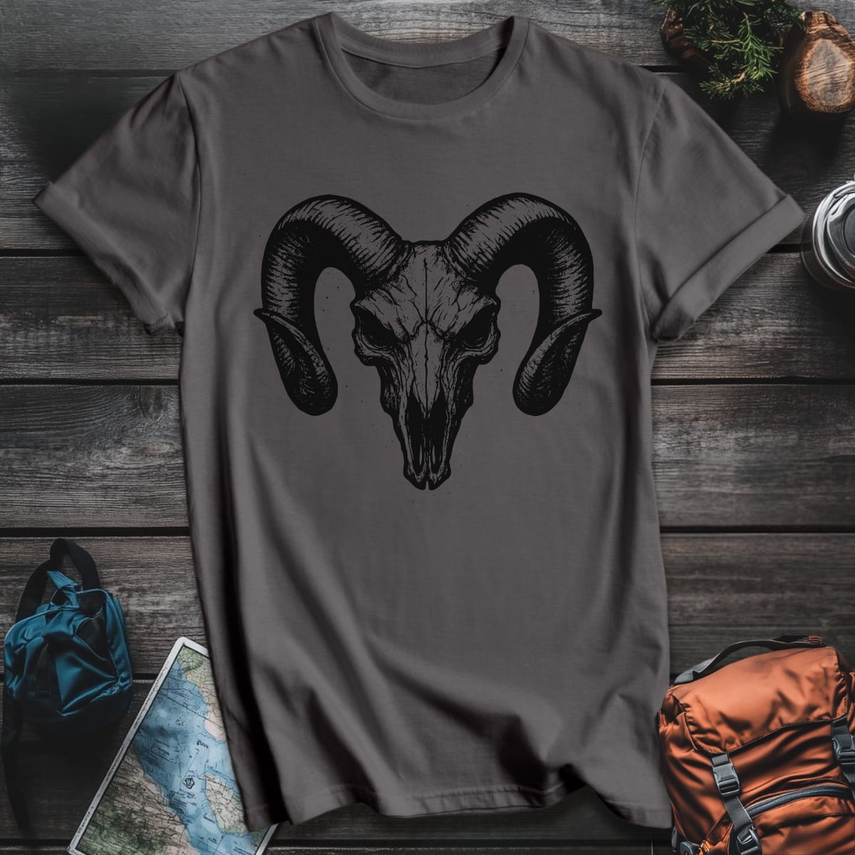 Bighorn Skull T-Shirt - Charcoal variant