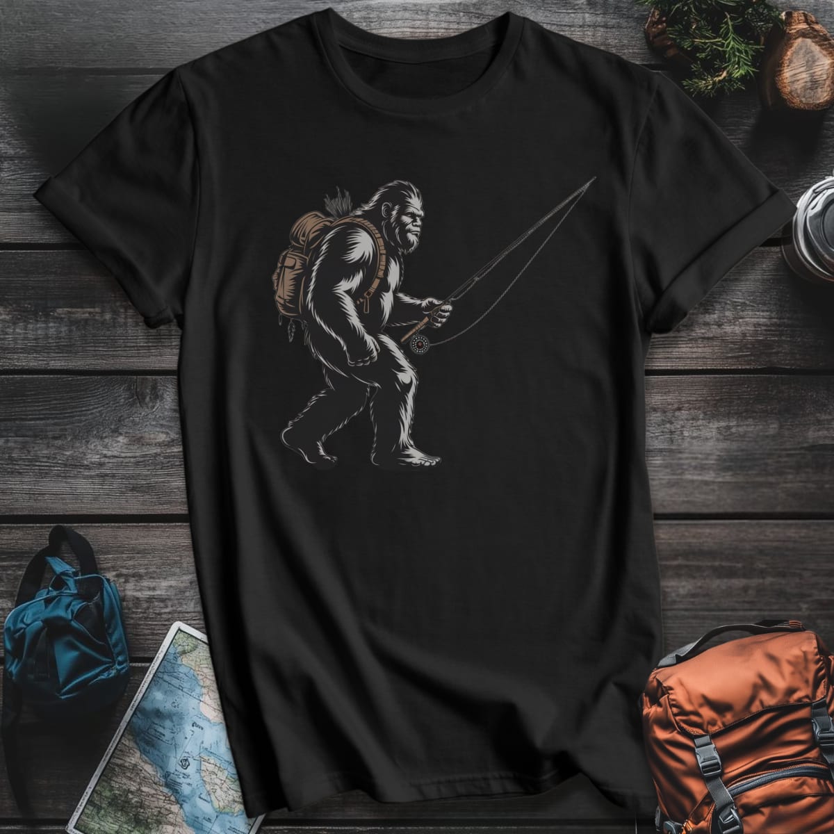 Bigfoot Fly Fisherman T-Shirt - Black variant