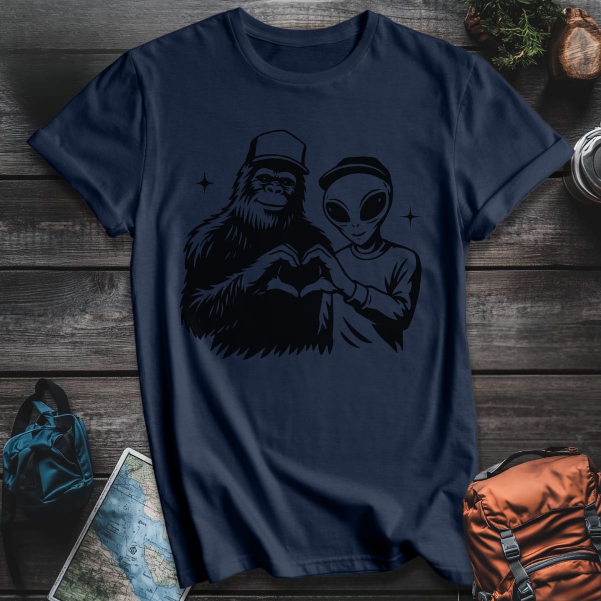 Bigfoot and Alien T-Shirt - Navy variant