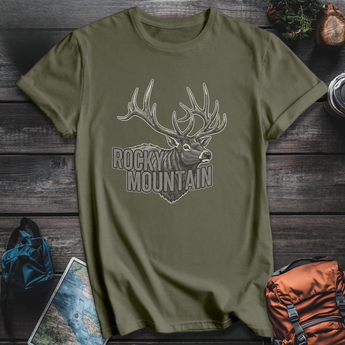 Rocky Mountain Elk T-Shirt - Military Green variant