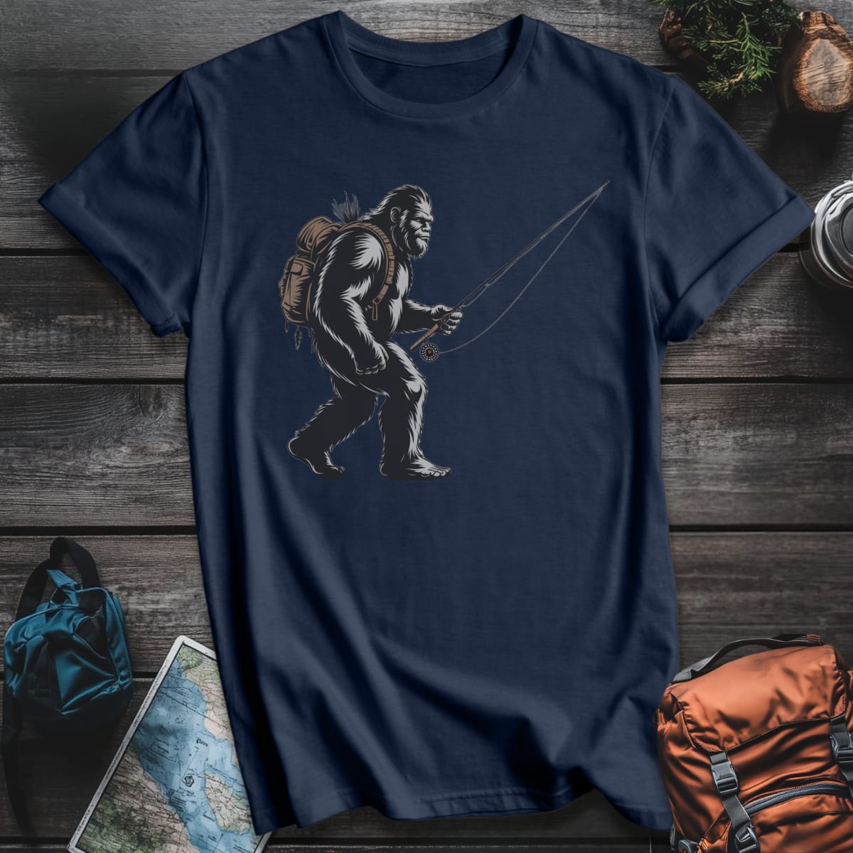 Bigfoot Fly Fisherman T-Shirt - Navy variant