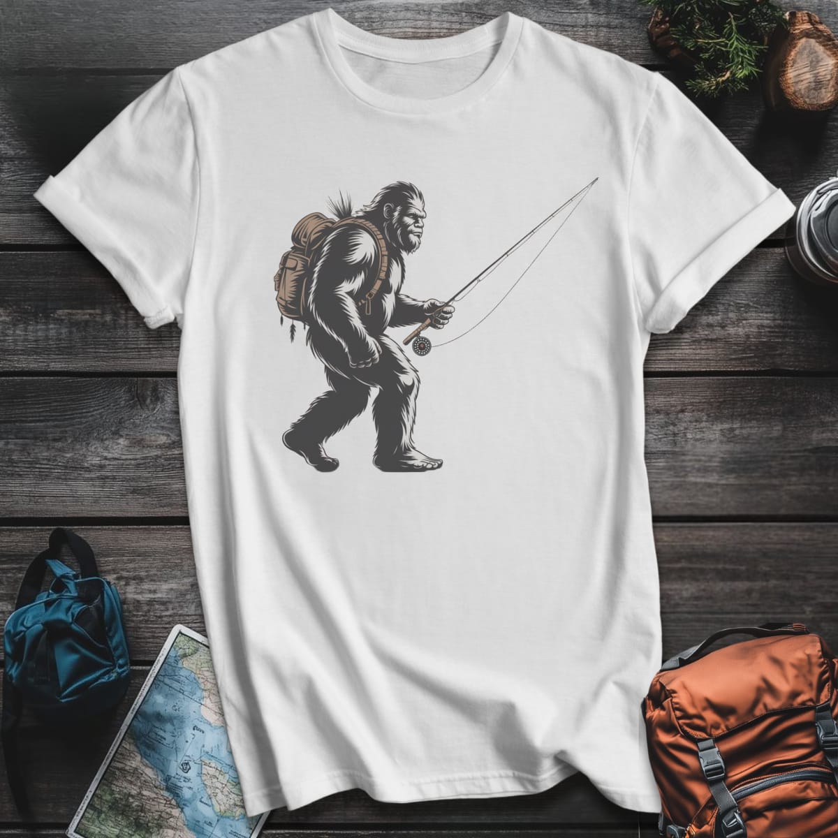 Bigfoot Fly Fisherman T-Shirt - White variant