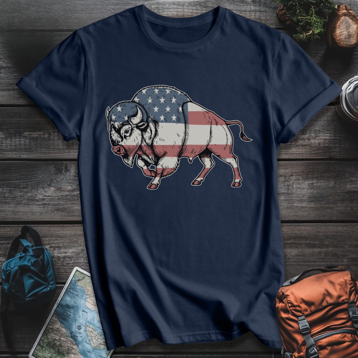 Patriotic Bison T-Shirt - Navy variant