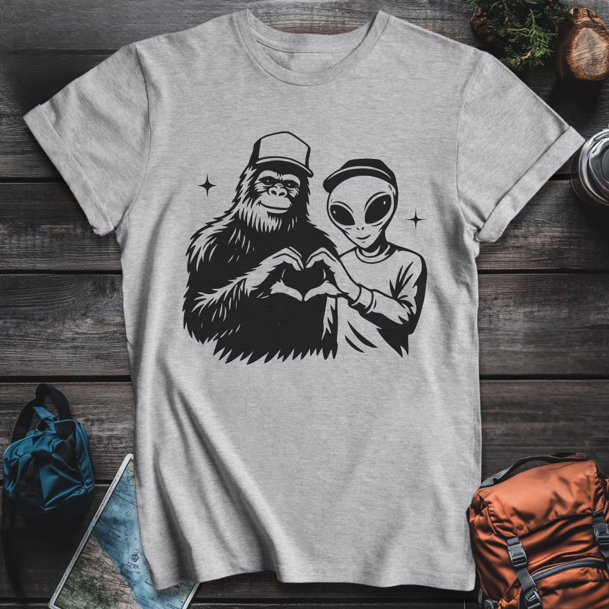 Bigfoot and Alien T-Shirt - Sport Grey variant