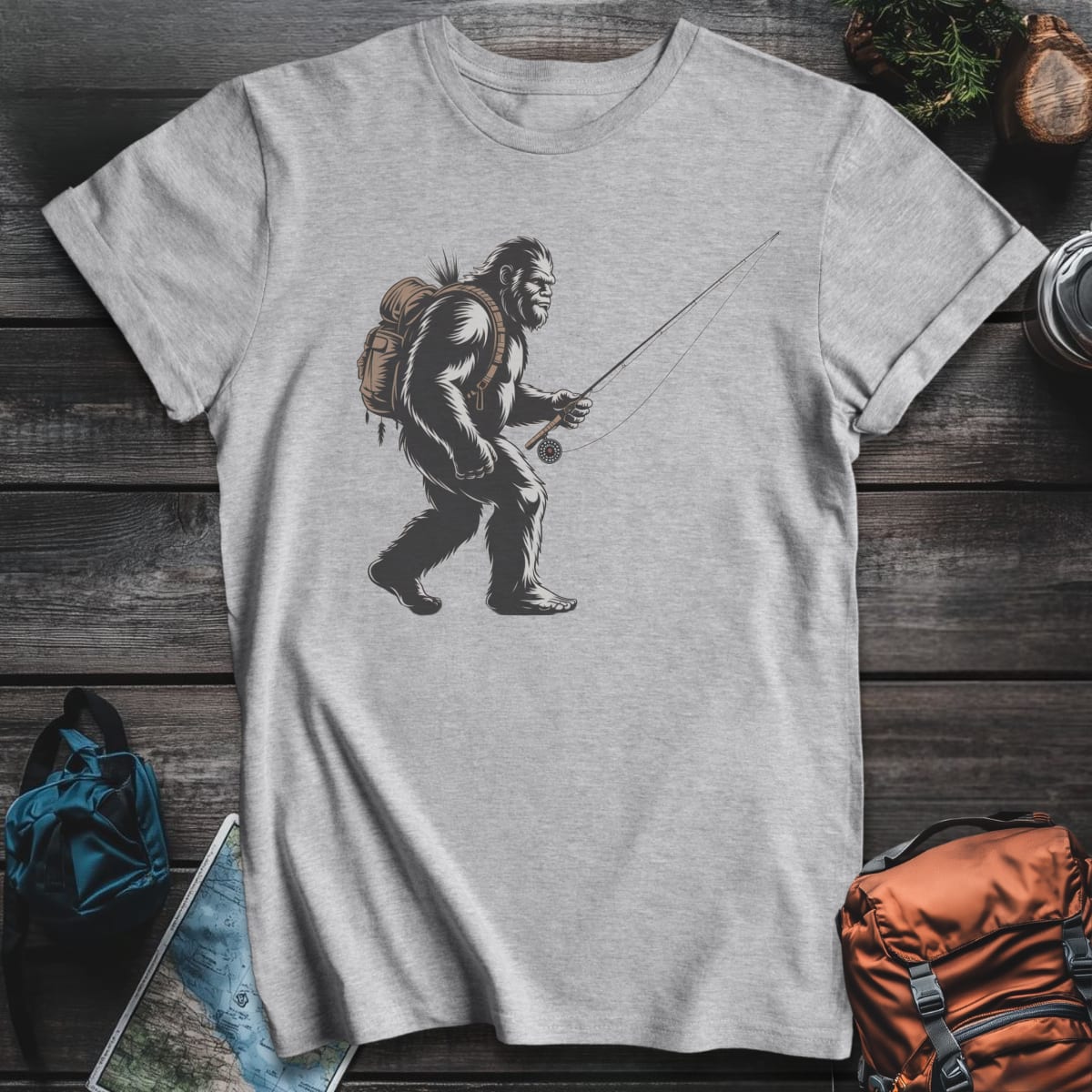 Bigfoot Fly Fisherman T-Shirt - Sport Grey variant
