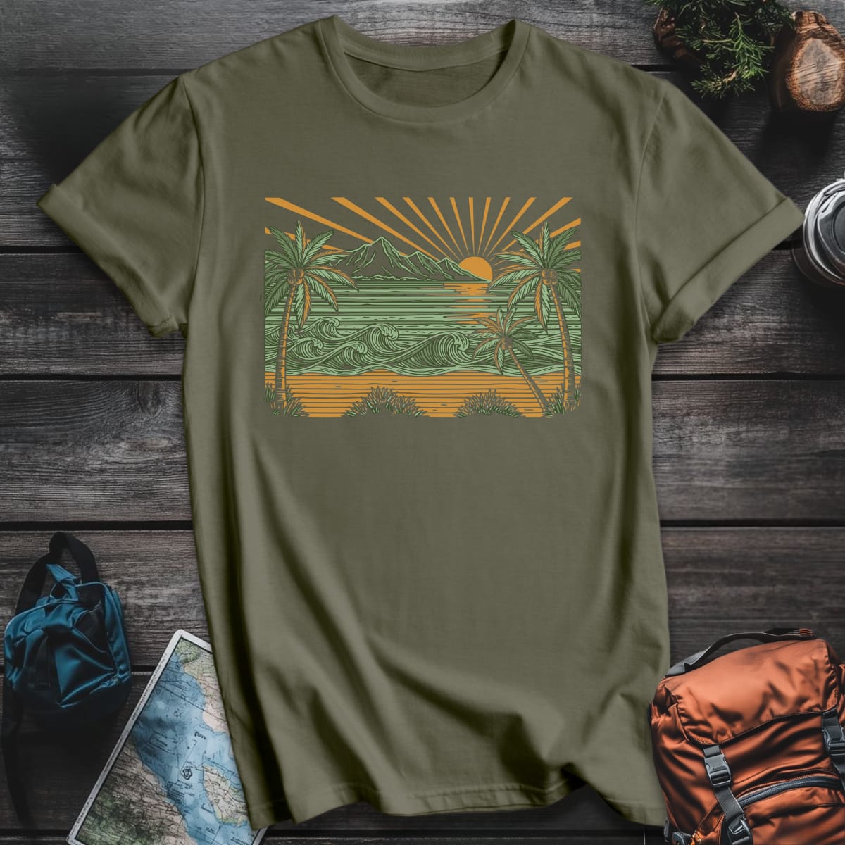 Mountain Surfscape T-Shirt - Military Green variant