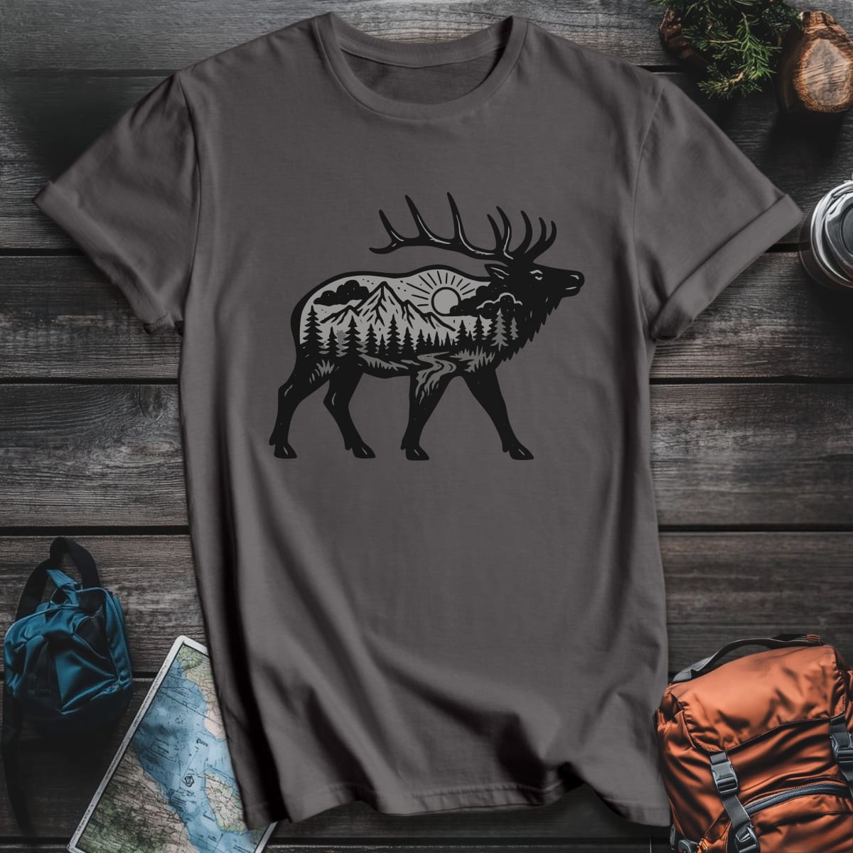 Sunset Elk T-Shirt - Charcoal variant