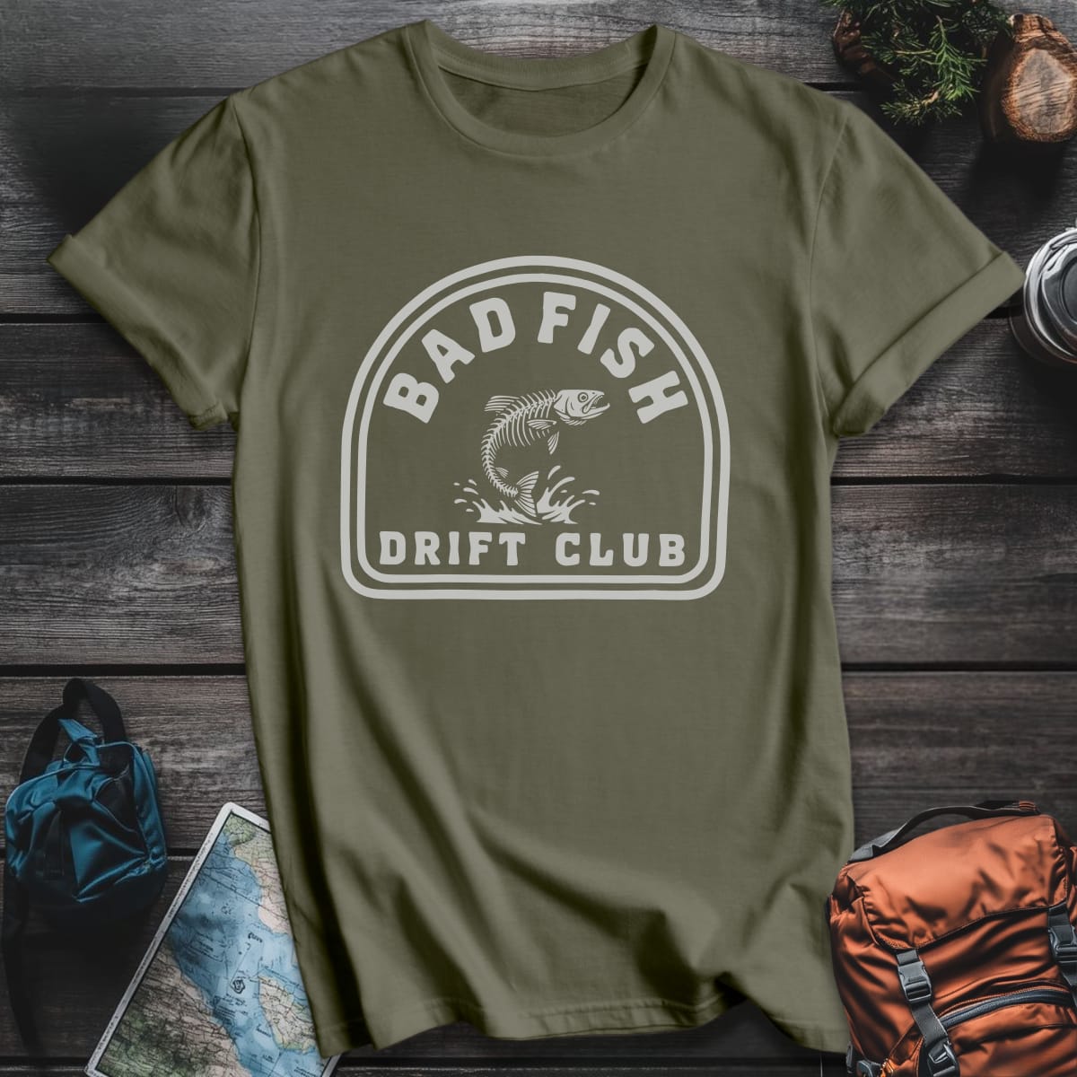 Bad Fish Drift Club T-Shirt - Military Green variant