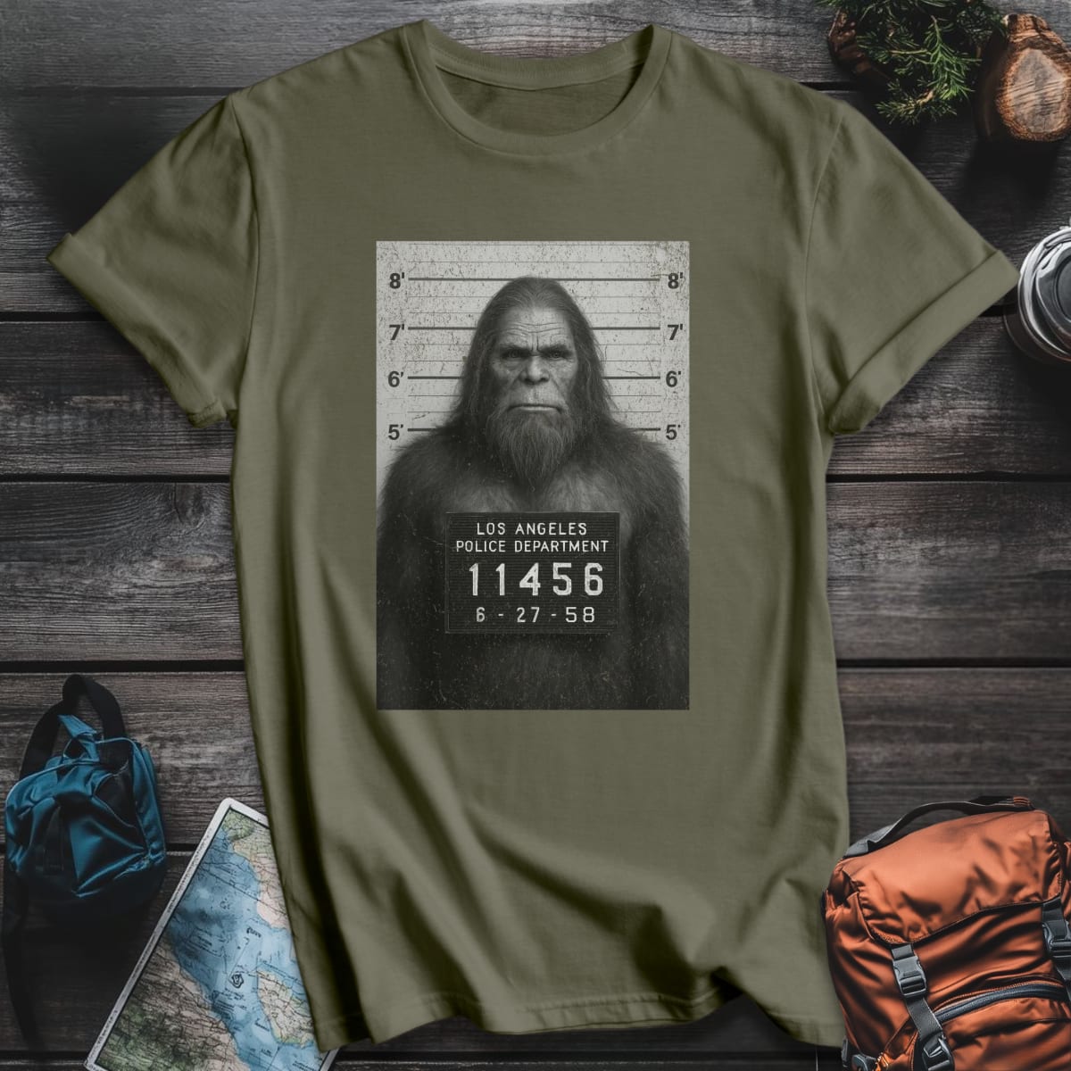 Mugshot Sasquatch T-Shirt - Military Green variant