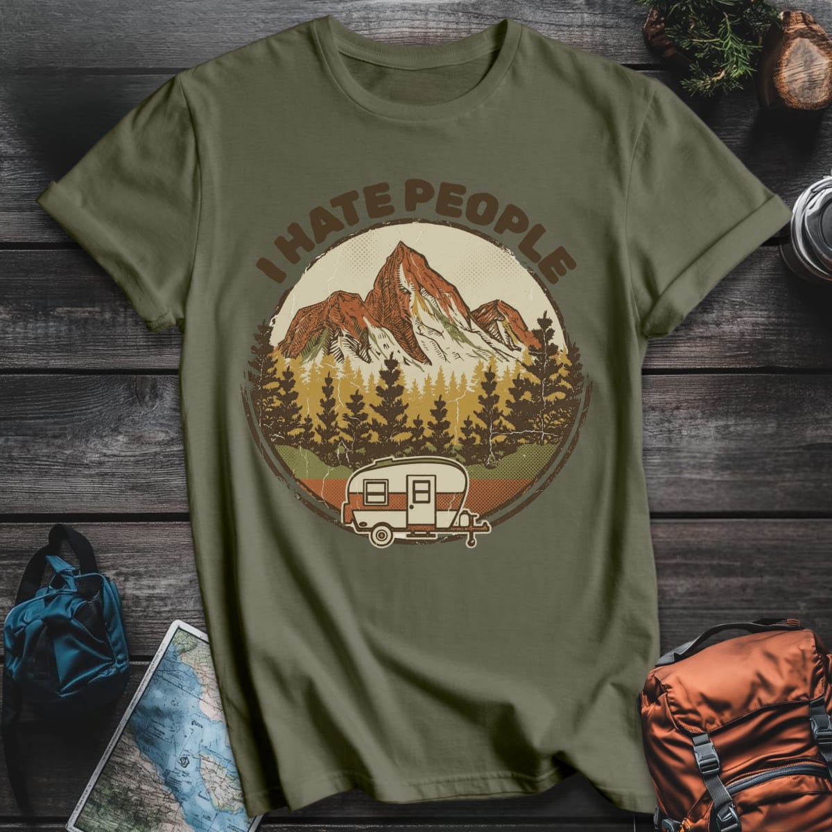 I Hate People T-Shirt - Military Green variant