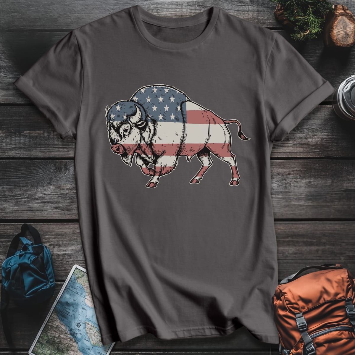 Patriotic Bison T-Shirt - Charcoal variant